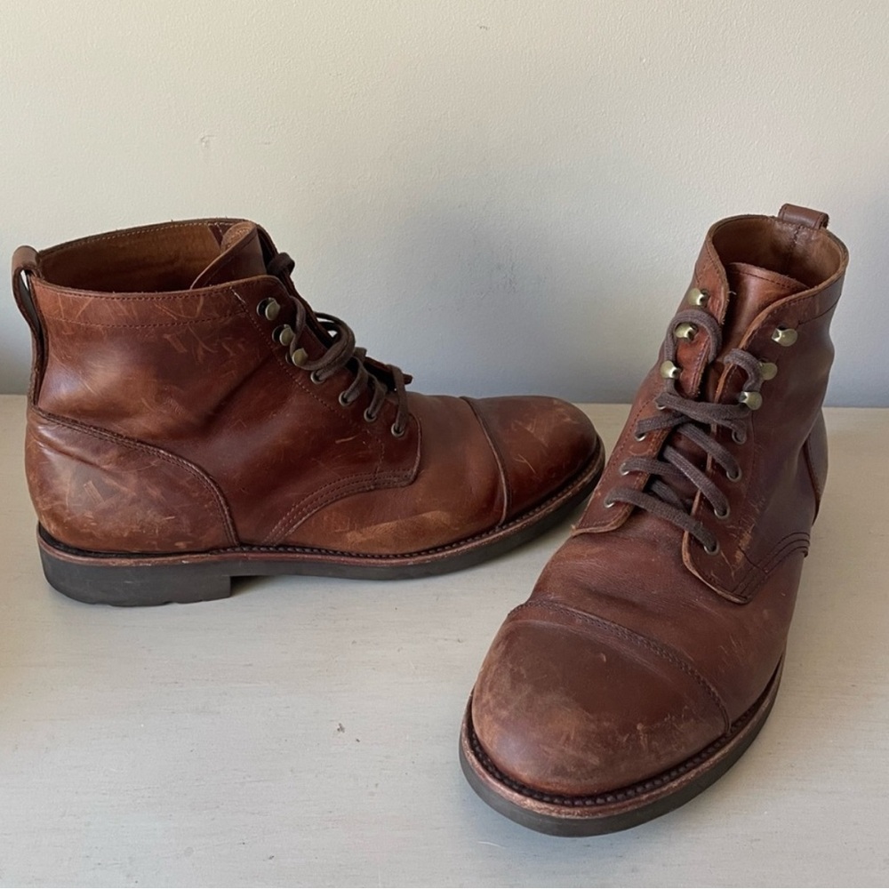 J. Crew Kenton Brown Tobacco Leather Cap Toe Men's Boots - Picture 4 of 13